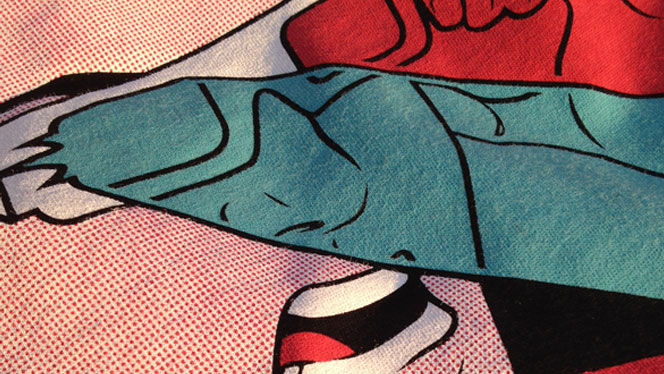 Close up of a t shirt printed in pop art style