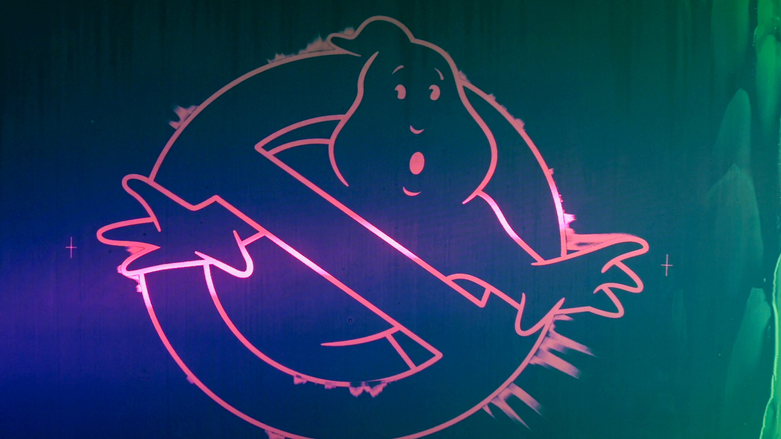 a ghostbusters screen printing design illuminated for a licensed fashion order