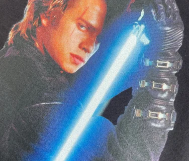 a star wars themed direct to garment print on a black t-shirt.