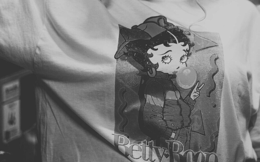 A black and white image of a Betty Boop T Shirt Design