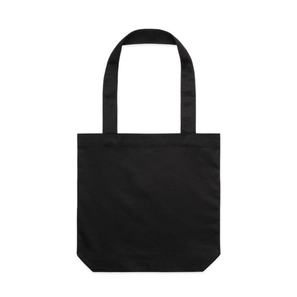 a black tote bag laid flat on a white background