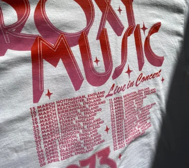printed merchandise with a colourful screen print on a white t-shirt.