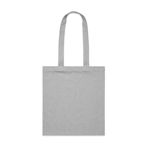 a grey tote bag laid flat on a white background