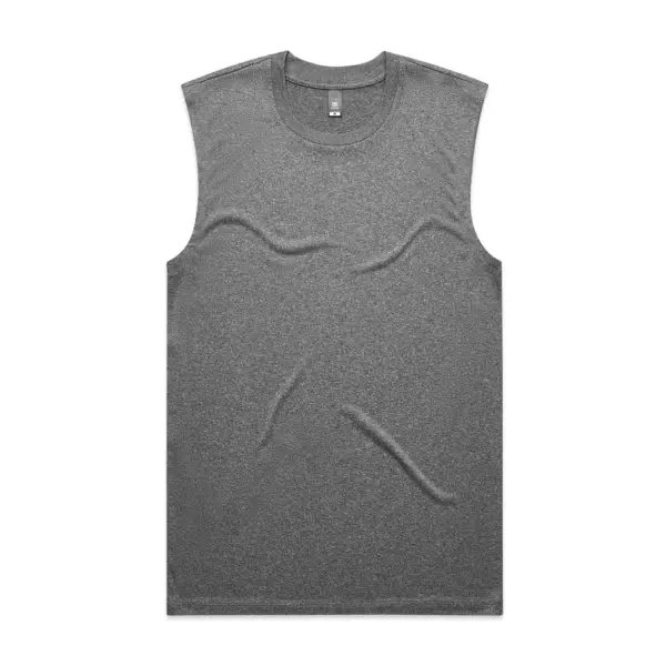 Graphite sleeveless active shirt (muscle tank) displayed flat against a white background. The shirt has a crew neck collar, finished armholes, and a small brand tag visible at the neckline.