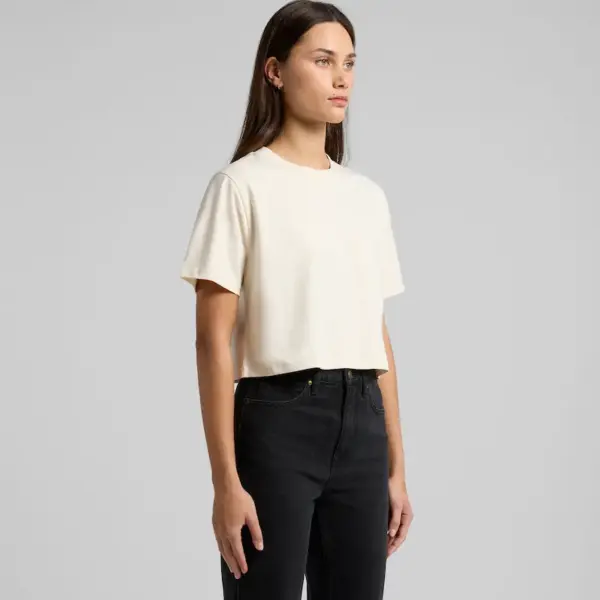 person wearing the women's classic crop tee from ascolour, standing at an angle