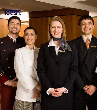 catering staff in black and white uniform