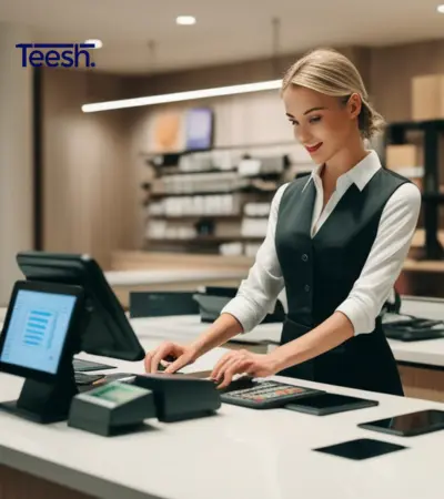 retail worker at cash register