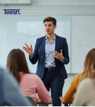 university teacher infront of class